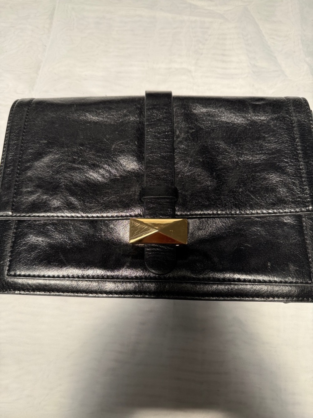 Badgley Mischka Black Leather Clutch with Gold Accent